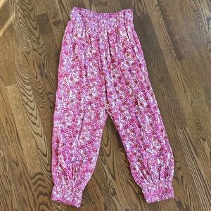 Anthropologie Pink floral abstract harem jogger pants